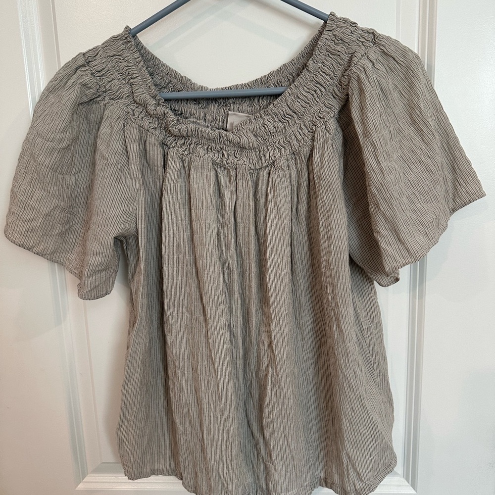 Stripped Smocked Gray Top - A New Day size M